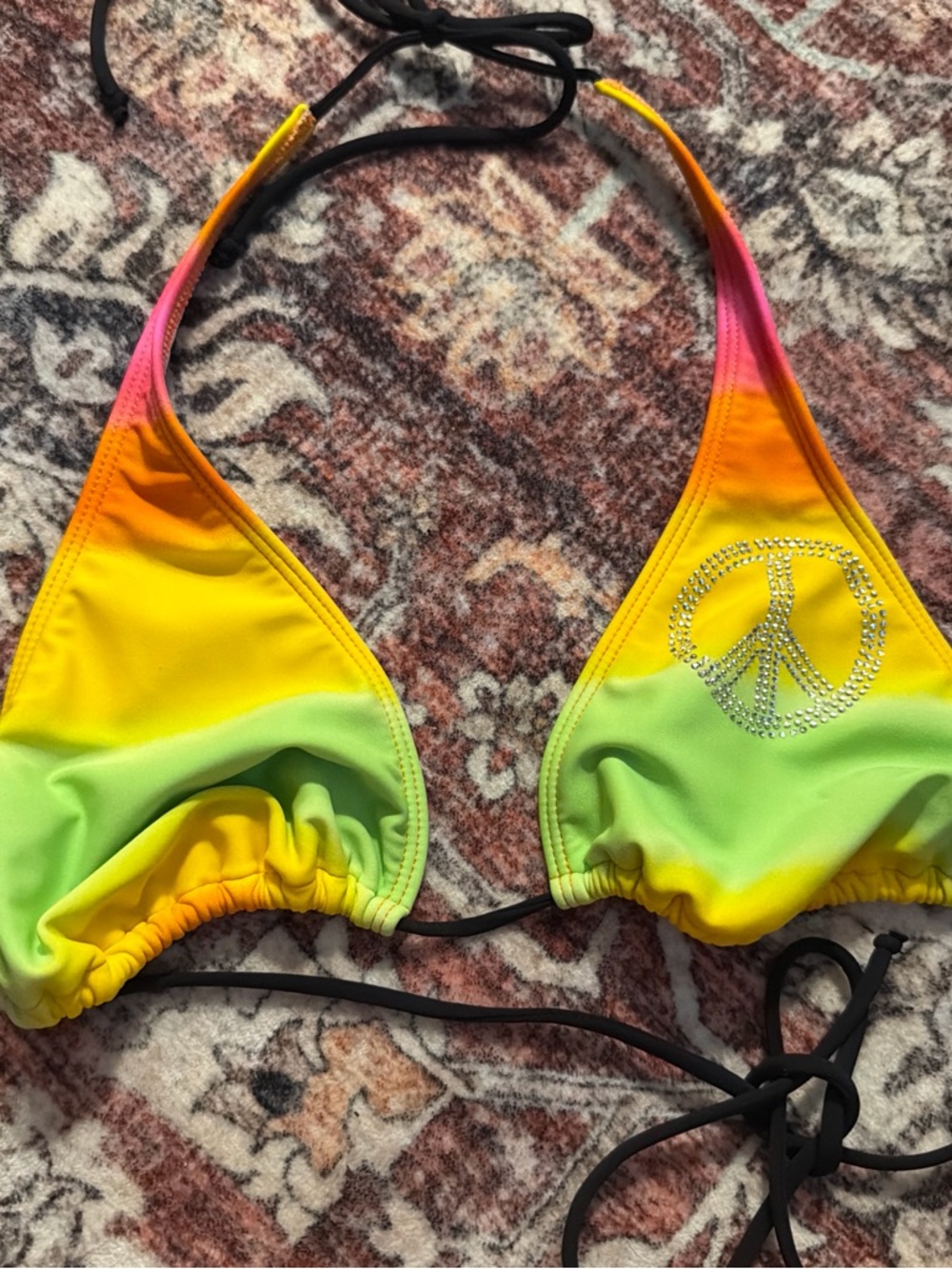 No Boundaries Yellow Green Ombre Bikini Top with Pink Accents